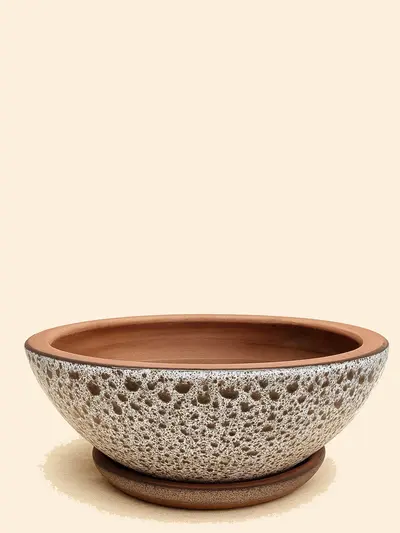 Yayvan Beyaz Desenli Sırlı 27 Cm Ø26cm -  Saksilar - Lalezar Botanik